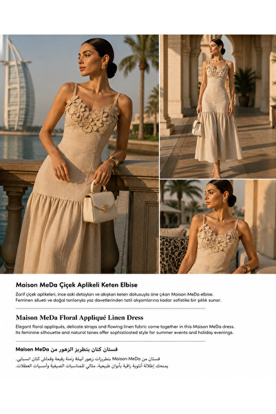 Maison MeDa Floral Appliqué Linen Dress