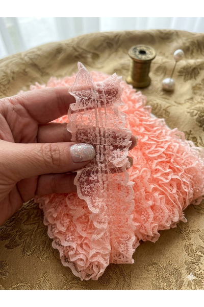 Deniz Party Store Büzgülü Somon Çift Taraflı Dantel Fırfır 4 cm 1 Metre