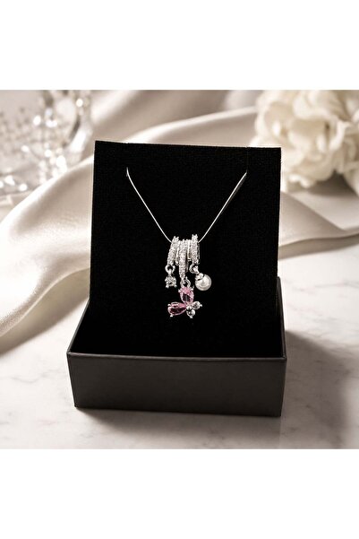 Bk Gift Butterfly Women's Necklace with Pearl Detail - Elegant Steel Necklace...