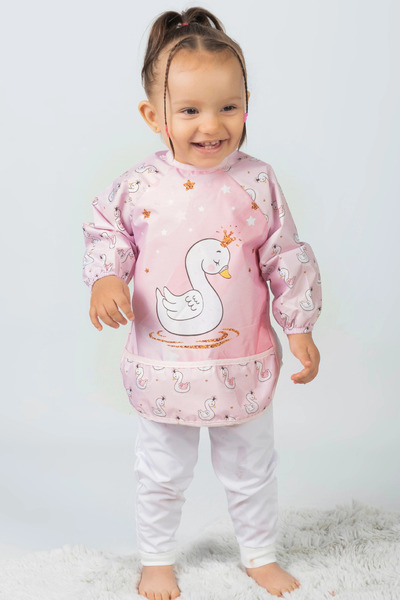ANP MODA TASARIM Swan Patterned Liquid-Proof Long Sleeve Food and Activity Bi...