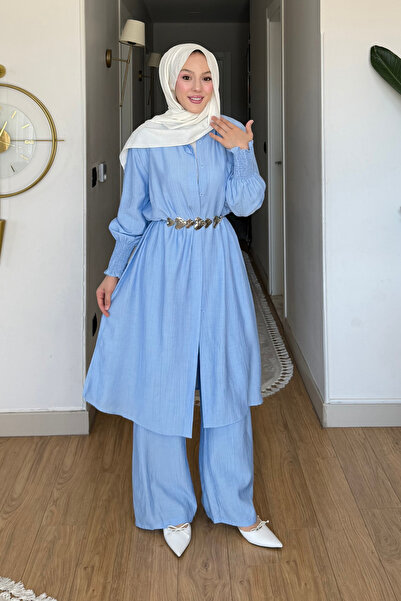 Tesettür Diyarı Loren Strawberry Fabric Cuffed Collar Shirt-Pants Hijab Suit ...