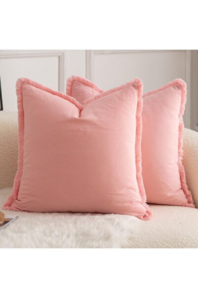 MANDIOO Set of 2 Neutral Cotton Fringe Throw Pillow Covers Decorative Boho Fa...