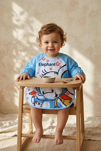 Bebechi Blue Elephant Character Liquid-Proof Baby Food and Painting Bib with ...
