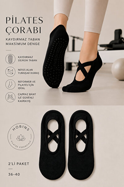 Hobins Sportswear & Company 2 Çift Kaydırmaz Taban Pilates ve Yoga Çorabı Dan...