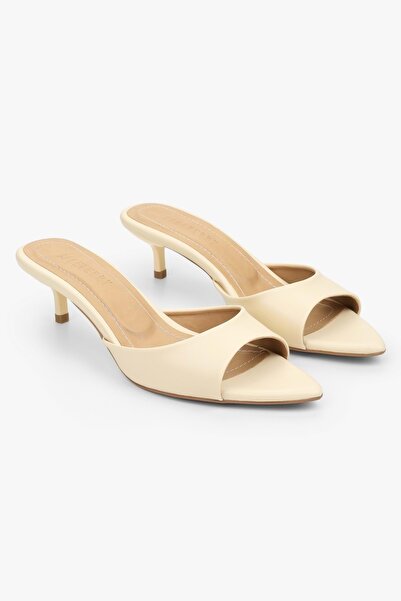 Shoeberry Women's Saint Butter Yellow Skin Mini Heeled Slippers