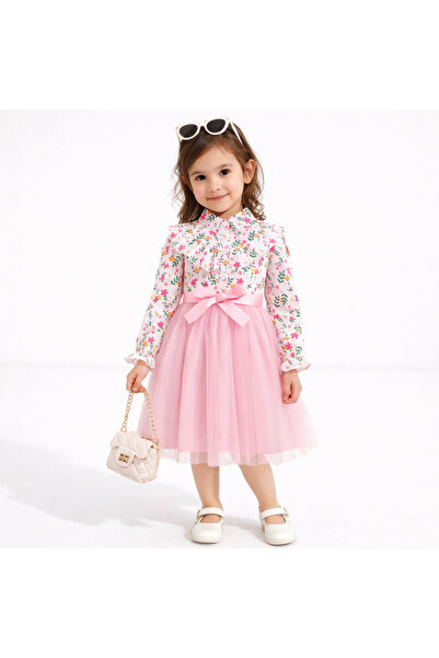 nannie Elegant Pink Floral Print Dress for Girls Dania - 5-6 years