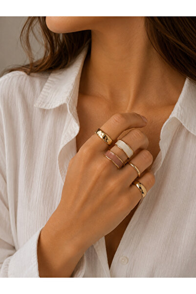 Takıtolia Tazen Gold 5-Piece Minimal Ring Set Elegant Combination Jewelry