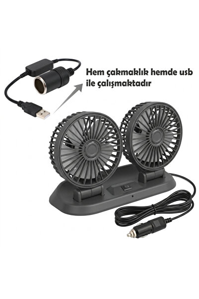 Monte Lua Araç Araba Otomobil Mini 2 li Vantilatör Fan Pervane Soğutucu, Kara...