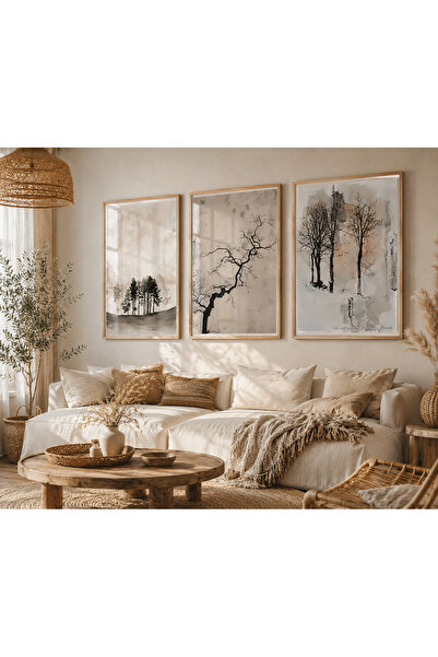 bestablo 3 Piece Framed Wooden Painting Set Minimal Bohemian Wall Decoration ...