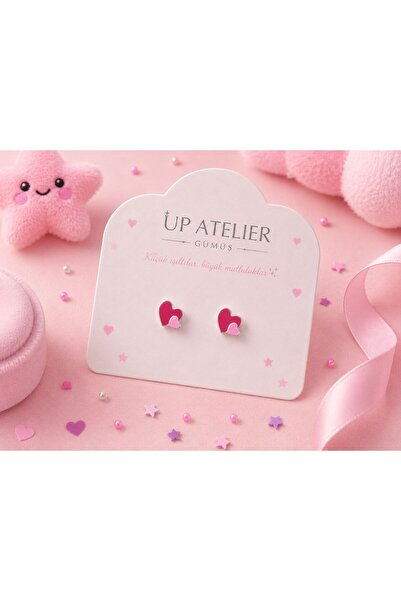 Up Atelier 925 Ayar Gümüş Kırmızı Pembe Çocuk Küpesi