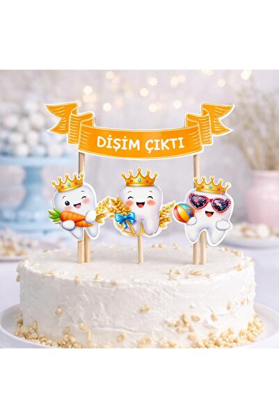 Parti Konsepti Diş Buğdayı Pasta Süsü Seti Dişim Çıktı 4’lü Kürdan Çubuklu Ca...