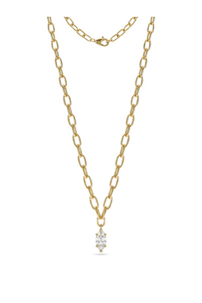 ZARİN JEWELS Markiz Kesim Zirkon Taşlı 14 Ayar Altın Kaplama Ataç Zincir Kolye