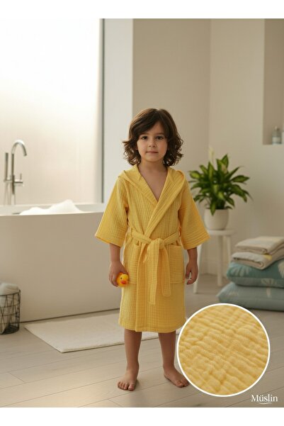 DNRYSL %100 Pamuk Müslin Çocuk Bornozu Kapüşonlu Banyo Ve Plaj Havlusu