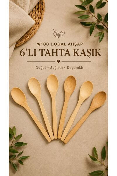 KEA 17 CM 6 Adet Doğal Ahşap Kaşık Mini Boy | Reçel Bal Kahvaltılık Sunum Kaşığı