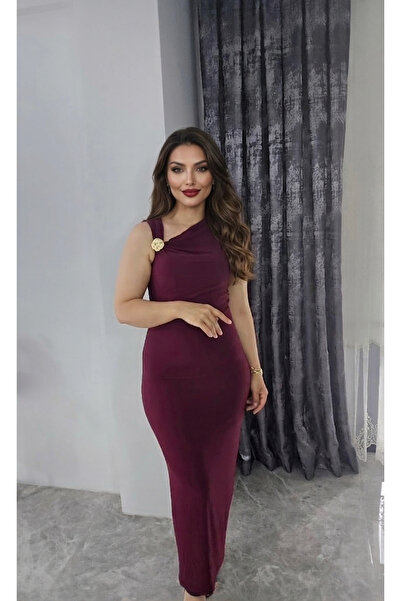 Şamdan Shoulder Detail Buckled Sandy Fabric Unlined Maxi Length Women's Dress...