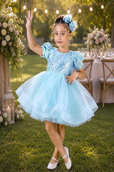 DeKuBaby Rochie de bal pentru fete, model balerină, cu paiete brodate, din tu...