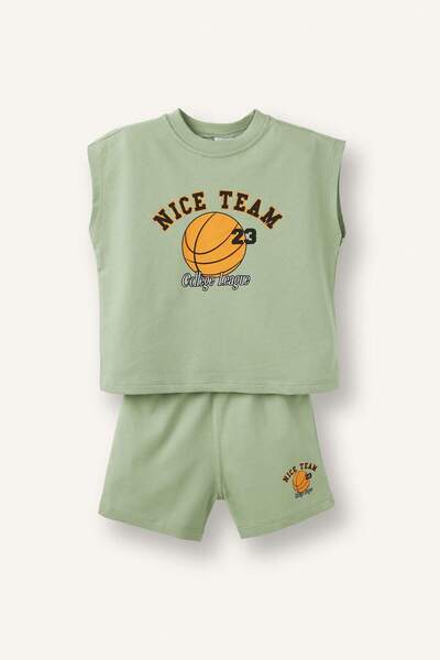 DeFacto Basketball Ball Printed Athlete Shorts Set of 2 Baby Boy H8280A526Hs