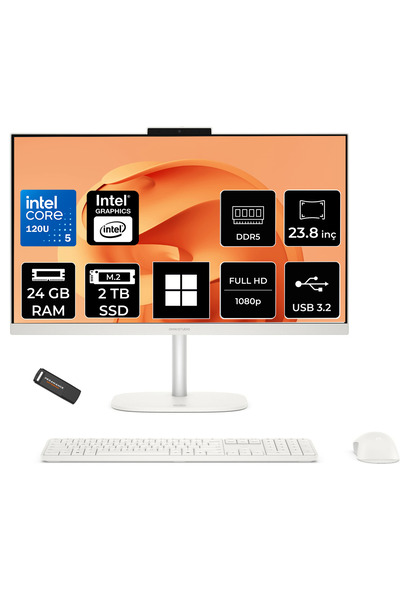 HP OmniStudio 24 Core 5 120U 24GB RAM 2TB SSD 23.8" FHD 75Hz W11H Beyaz All i...