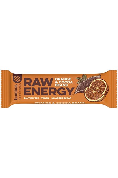 bombus Baton proteic Raw Energy cu portocale si boabe de cacao, 50g