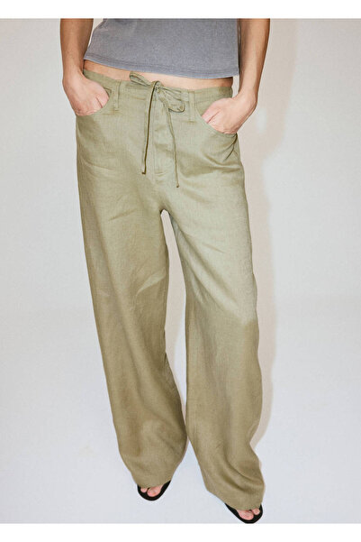 MANGO Woman Fiyonklu keten pantolon