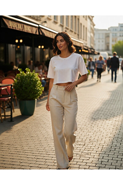 Hayalet %100 Pamuk Bisiklet Yaka T-Shirt - Kadın Basic Crop