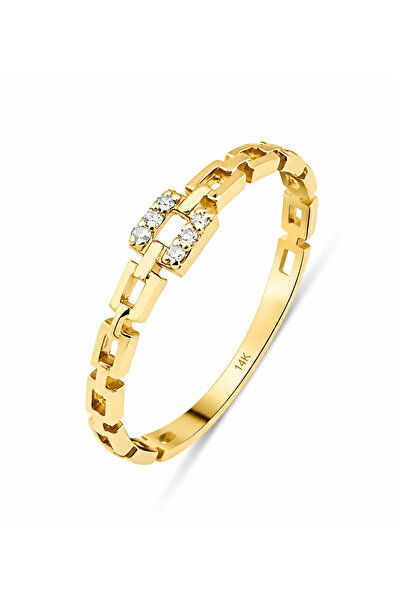 KAIROS JEWELRY 14 Ayar Altın Modern Zincir Form Taşlı Yüzük