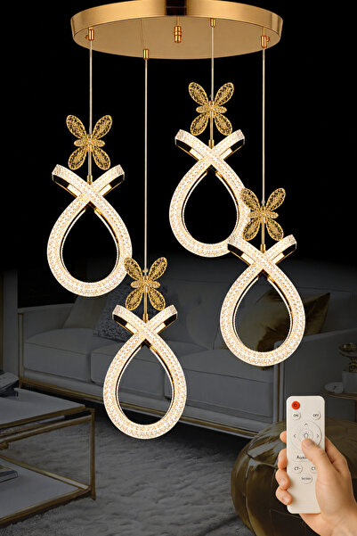 Luna Lighting Karona Model 4 lü Gold Kaplama 3 RENK Kumandalı Salon Mutfak Ot...