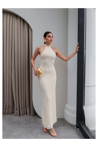 ESRAHELVACI Backless Lace Long Dress