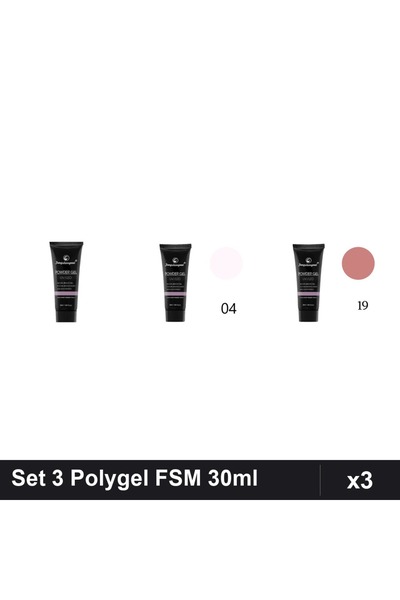 FSM Set 3 Polygel 30ml - Nr.01 CLEAR, Nr.04, Nr.19 - Construcție Unghii