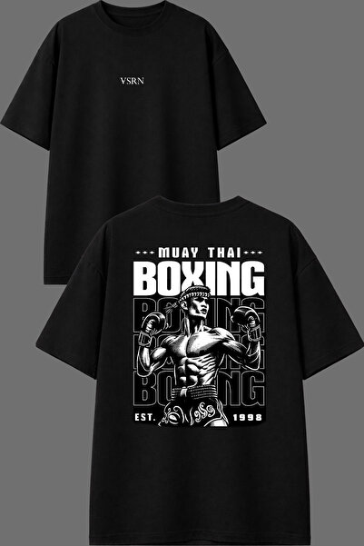 VSRN Tricou oversize negru cu imprimeu Muay Box Design față și spate