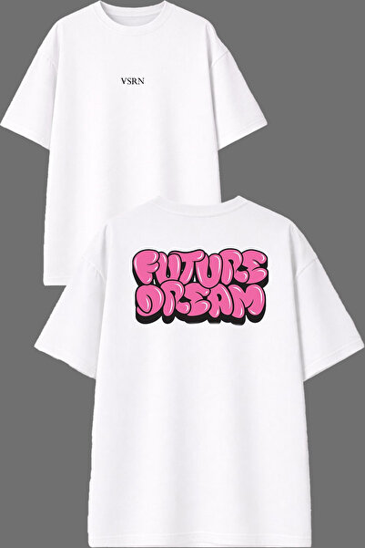 VSRN Fture Dream Design Front and Back Printed White Oversize T-Shirt
