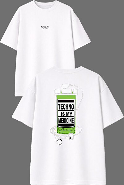 VSRN Το Techno είναι το φάρμακό μου - Σχέδιο μπροστά-πίσω με στάμπα, λευκό, o...