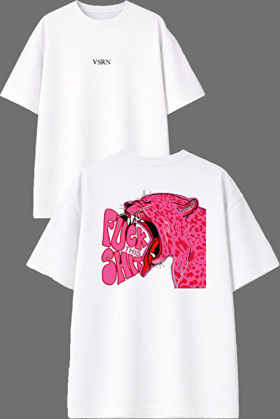 VSRN Tricou oversize alb cu imprimeu față-spate Fck Shıt Design