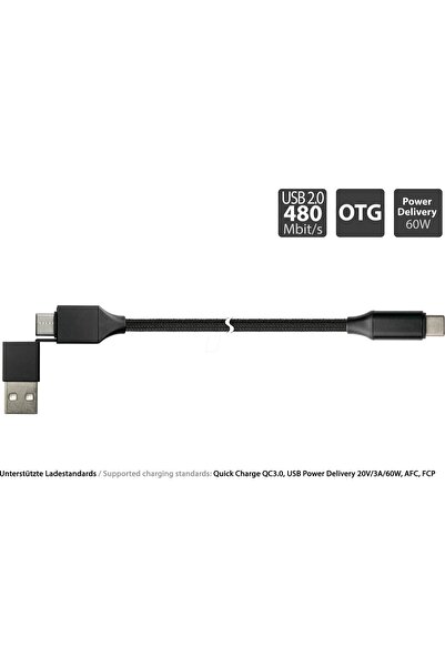 python ticaret Python USB 2.0 Lade-und Datenkabel QC 3.0 PD 60W schwarz 1m