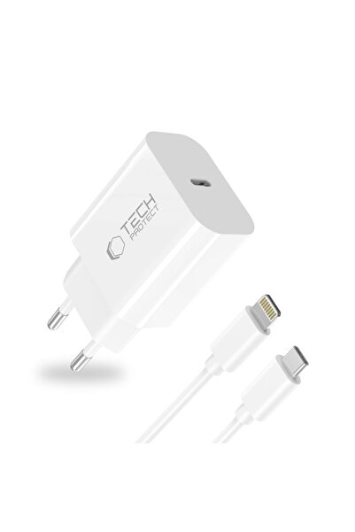 Tech-Protect NC20W ÎNCĂRCĂTOR DE REȚEA CU 1 PORT PD20W + CABLU LIGHTNING ALB