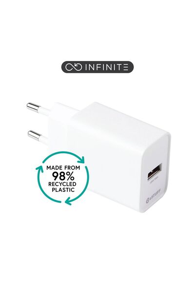 eSTUFF INFINITE (GRS) Încărcător USB-A EU 18W Încărcare rapidă Qualcomm. Alb....
