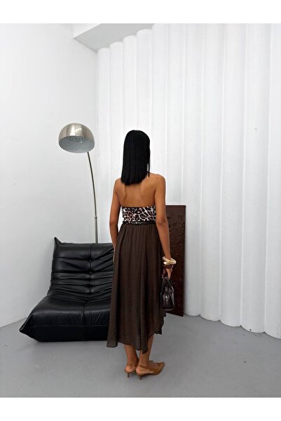 Gül Maison Bohemian Style Belted Loose Skirt with Leopard Belt Detail