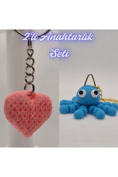 3DAtölyeMaker Light Pink Knitted Patterned Heart and Light Blue Confused Octo...