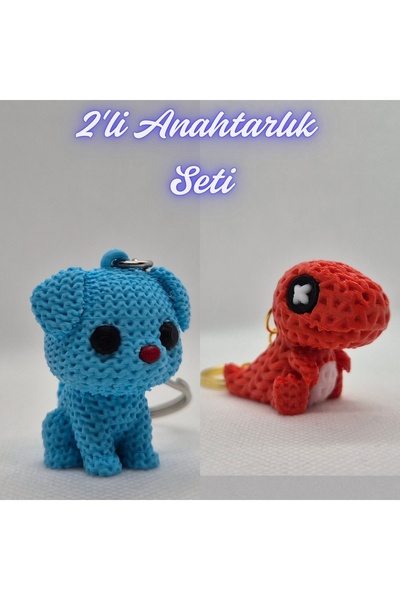 3DAtölyeMaker Light Blue Knitted Patterned Dog and Red Knitted Patterned Movi...
