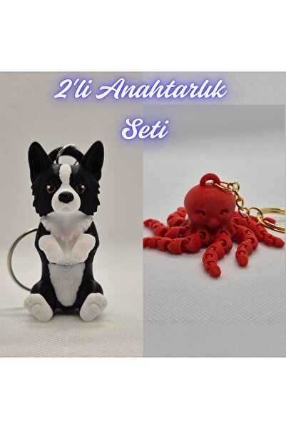 3DAtölyeMaker Black Border Flexible Dog and Pink Octopus Keychain