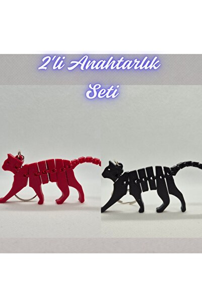 3DAtölyeMaker Fire Department Red Flexible Cat and Black Flexible Cat Keychain