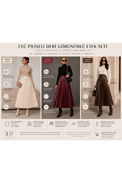 Gül Maison Fusta midi cu talie înaltă, plisată, cu aspect de piele, 3 piese