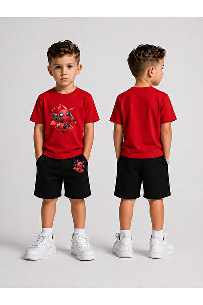 LORVEX Set tricou și pantaloni scurți pentru băieți, din bumbac imprimat, pen...