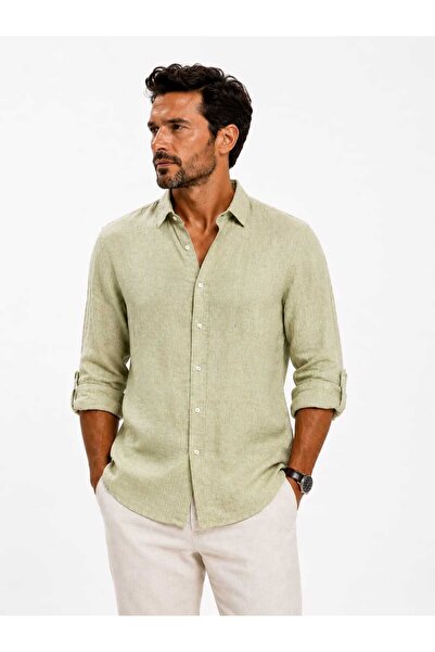 ANATOLIATEKSTILE Men's Premium Linen Shirt Elegant Casual Long Sleeve Slim Fit
