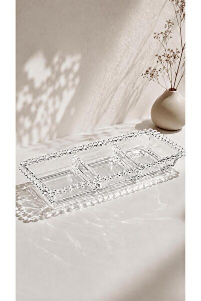 Maloria Beaded Edged Baton Rectangular Glass Boat Presentation Tray 30cm