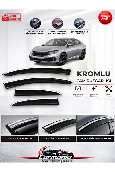 Honda Civic FC5 (2016 - 2021) Araca Özel Kromlu Cam Rüzgarlığı 4’lü Set