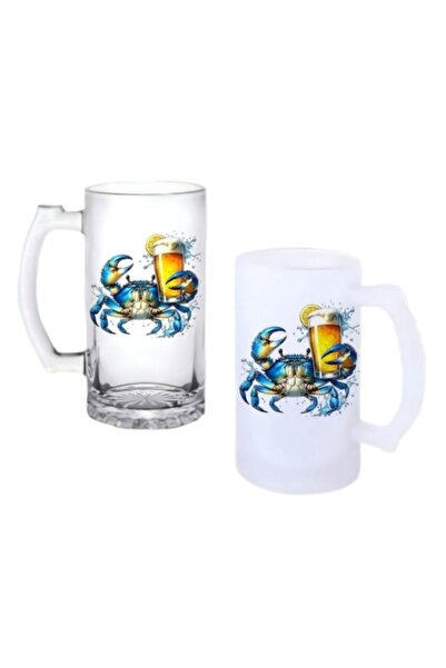 Ghostbastır Blue Crab Handle Beer Glass with Frosted or Transparent Options 0154
