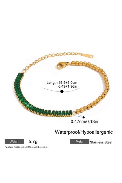 Passion by rahi 18K PVD Gold Plated Stainless Steel Emerald Party Bracelet Cubic Zirconia