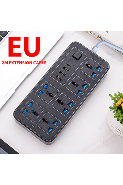 Choice3 Black EU Universal Power Strip TypeC USB Port Outlet Power Strip 2M E...