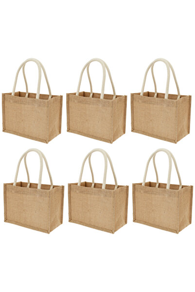 Choice4 23x11x16cm 6Pcs Portable Jute Tote Bag Burlap Tote Bags Mini Burlap B...